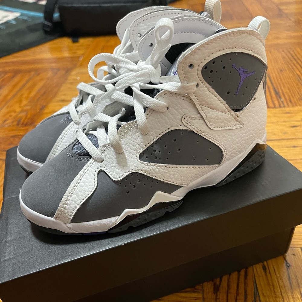 Jordan 7 retro BP, size 13c, white/varsity purple/blanc/violet varsity